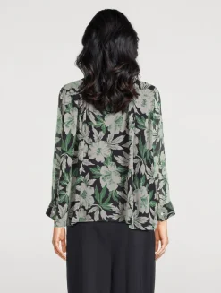 Silk Long-Sleeve Shirt In Hibiscus Floral Print
