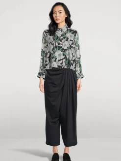 Silk Long-Sleeve Shirt In Hibiscus Floral Print