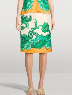 Silk Midi Skirt In Paisley Print