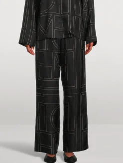 Silk Pajama Pants In Monogram Print