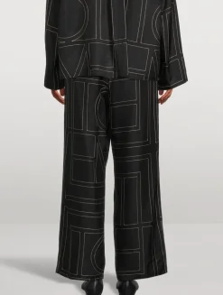 Silk Pajama Pants In Monogram Print