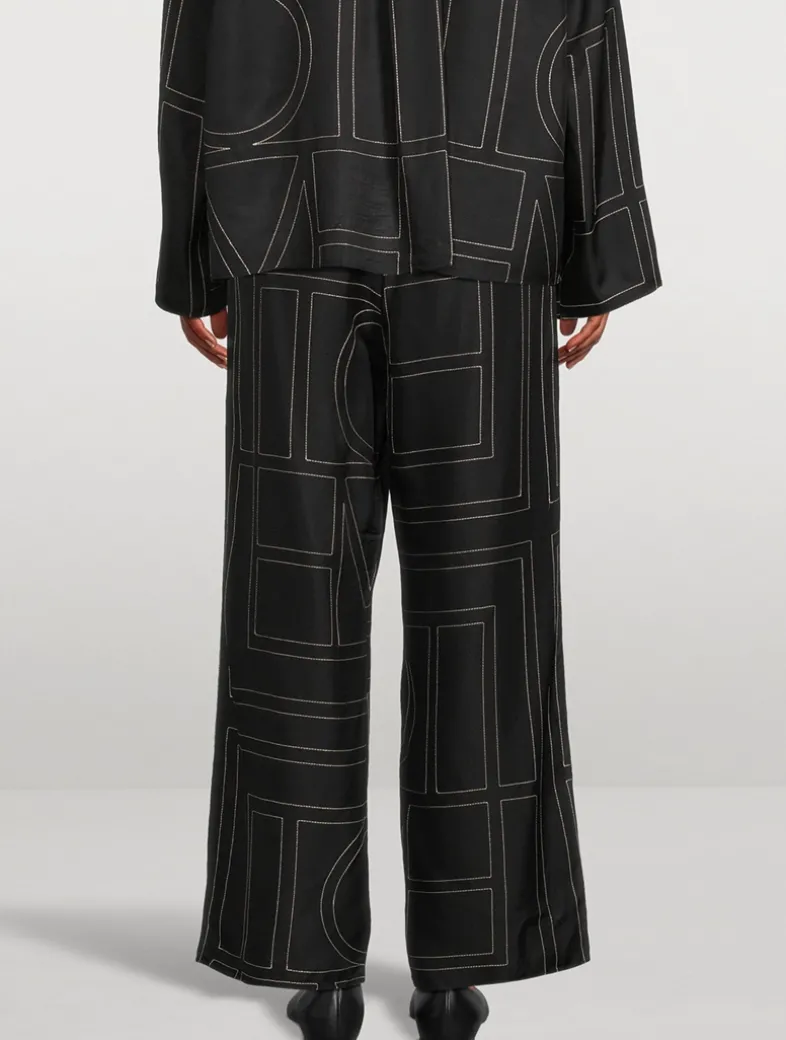 Silk Pajama Pants In Monogram Print