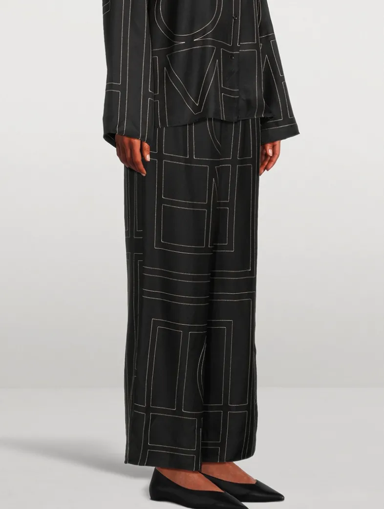 Silk Pajama Pants In Monogram Print
