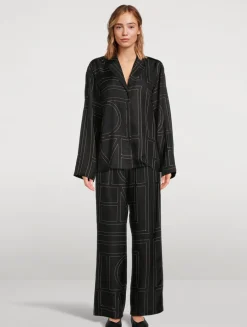 Silk Pajama Shirt In Monogram Print