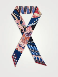 Silk Skinny Scarf In Giada Print