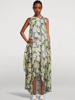 Silk Sleeveless Dress In Daffodil Floral Print