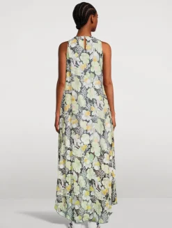 Silk Sleeveless Dress In Daffodil Floral Print