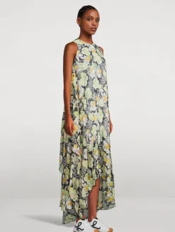 Silk Sleeveless Dress In Daffodil Floral Print