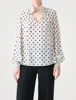 Silk Tie-Neck Blouse In Polka Dot Print