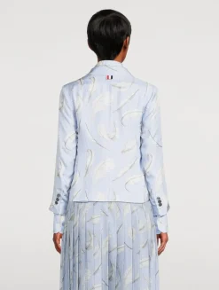 Silk Twill Blazer In Feather Print