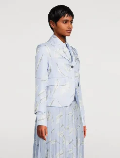 Silk Twill Blazer In Feather Print