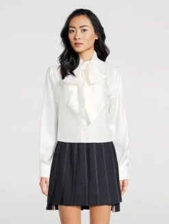 Silk Twill Bow-Collar Shirt