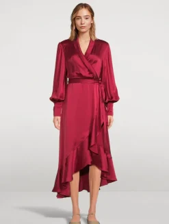 Silk Wrap Midi Dress