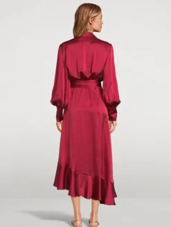 Silk Wrap Midi Dress