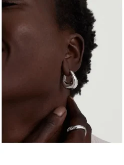 Silver Dôme Figure Hoop Earrings