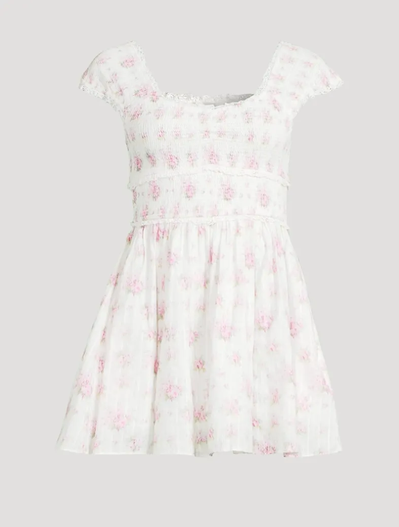 Siona Smocked Mini Dress In Floral Print