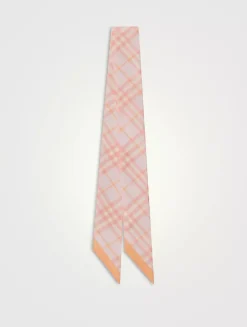 Skinny Contrast Check Silk Scarf