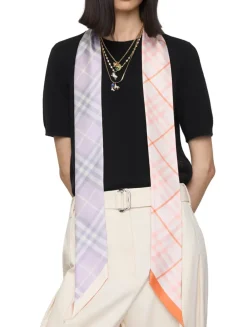 Skinny Contrast Check Silk Scarf