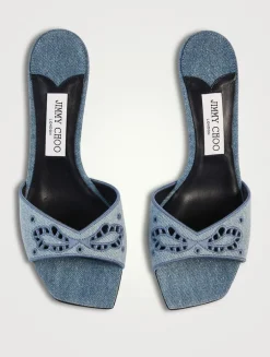 Skye Embroidered Denim Mules