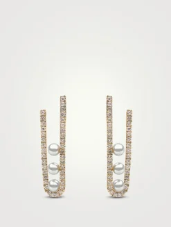 Sleek 18K Gold Akoya Pearl Earrings With Diamonds
