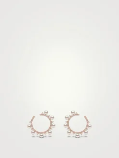 Sleek 18K Rose Gold Akoya Pearl And Diamond Circle Earrings