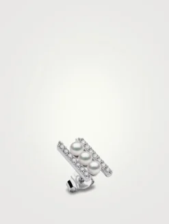 Sleek 18K White Gold Akoya Pearl Earrings With Diamonds