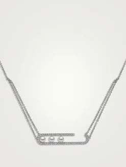 Sleek 18K White Gold Akoya Pearl Necklace With Diamonds