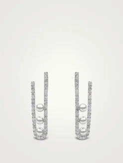 Sleek 18K White Gold Earrings With Akoya Pearls And Diamonds