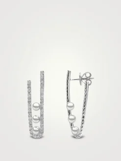 Sleek 18K White Gold Earrings With Akoya Pearls And Diamonds