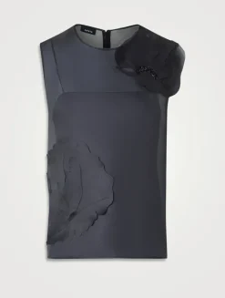 Sleeveless Blouse With 3D Anemone Appliqué