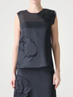 Sleeveless Blouse With 3D Anemone Appliqué