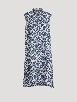 Sleeveless Linen Shirt Dress In Ottoman Tile Print