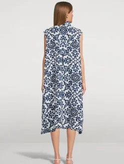 Sleeveless Linen Shirt Dress In Ottoman Tile Print