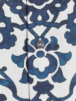 Sleeveless Linen Shirt Dress In Ottoman Tile Print