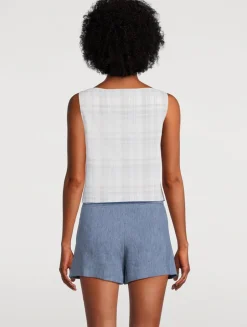 Sleeveless Top In Plaid Print