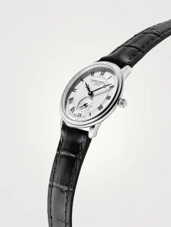 Slimline Small Seconds Stainless Steel Croc-Embossed Leather Strap Watch