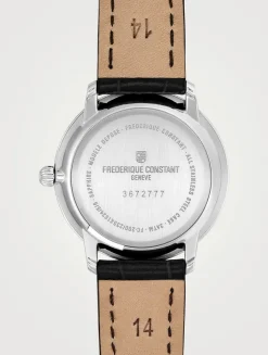 Slimline Small Seconds Stainless Steel Croc-Embossed Leather Strap Watch