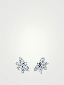 Small Aerial 18K White Gold Sunburst Earring Studs With Diamonds