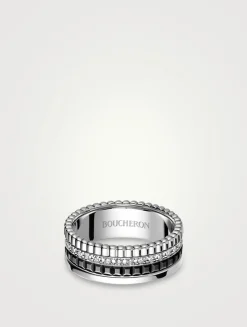 Small Black Edition Quatre White Gold Ring With Black PVD And Diamonds