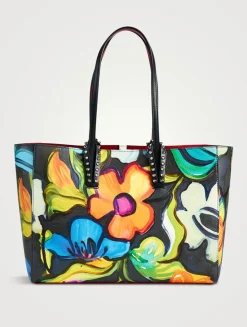 Small Cabata Leather Tote Bag In Floral Print