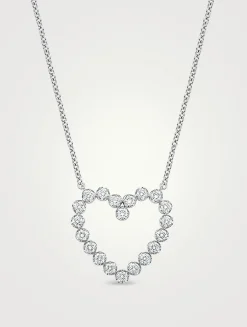 Small Essentials 18K White Gold Heart Pendant Necklace With Diamonds