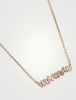 Small Fireworks 18K Rose Gold Bar Necklace With Diamonds