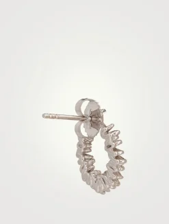 Small Fireworks 18K White Gold Spiral Hoop Earrings With Diamonds