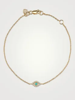 Small Gold Bezel Evil Eye Bracelet With Turquoise And Diamonds
