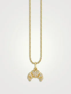 Small 14K Gold Croissant Necklace With Diamonds