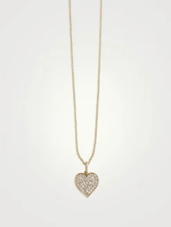 Small 14K Gold Heart Charm Necklace With Pavé Diamonds