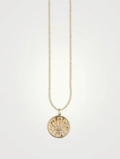 Small 14K Gold Luck Coin Pendant Necklace With Pavé Diamonds