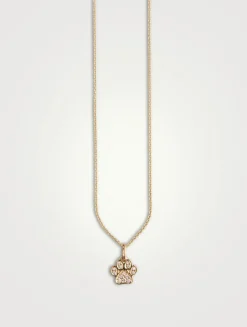 Small 14K Gold Paw Print Pendant Necklace With Diamonds