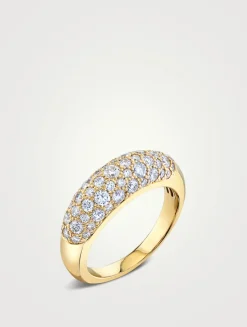Small 14K Gold Puffy Dome Ring With Diamonds