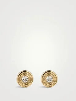Small 14K Gold Single Stone Fluted Stud Earrings